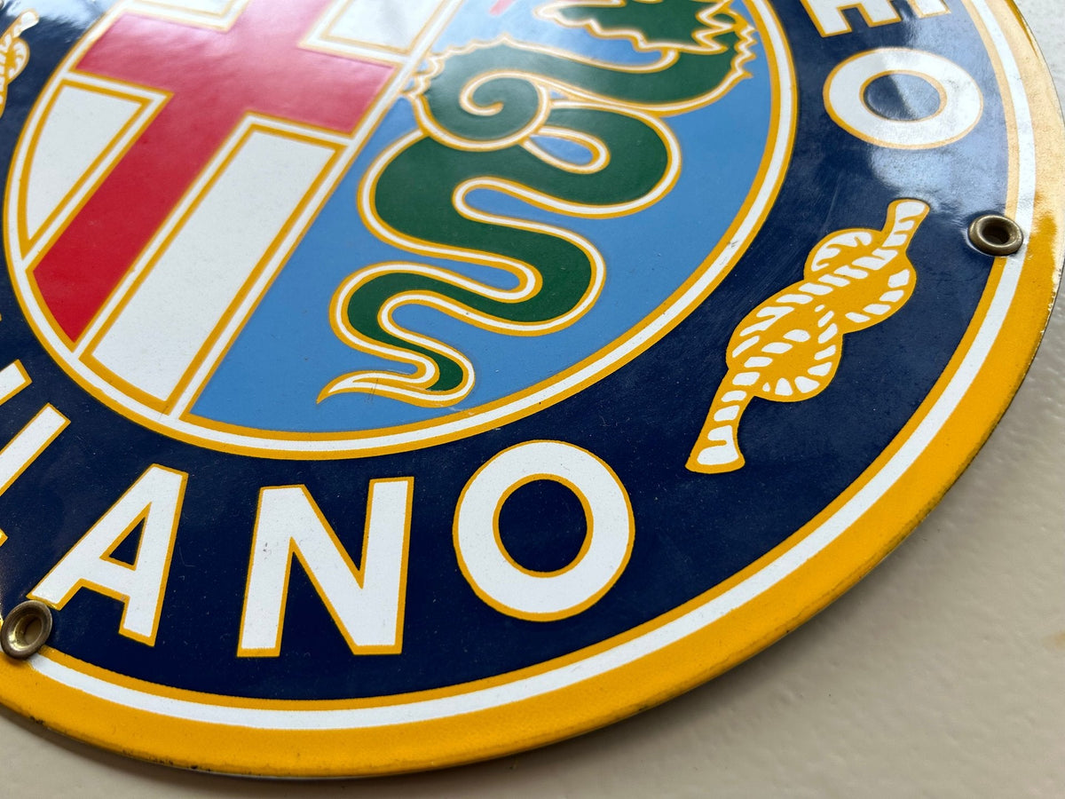 12" Porcelain Alfa Romeo Sign — Single Sided