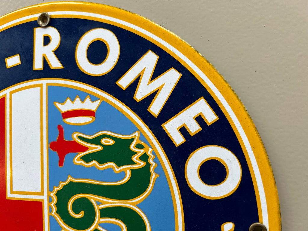 12" Porcelain Alfa Romeo Sign — Single Sided