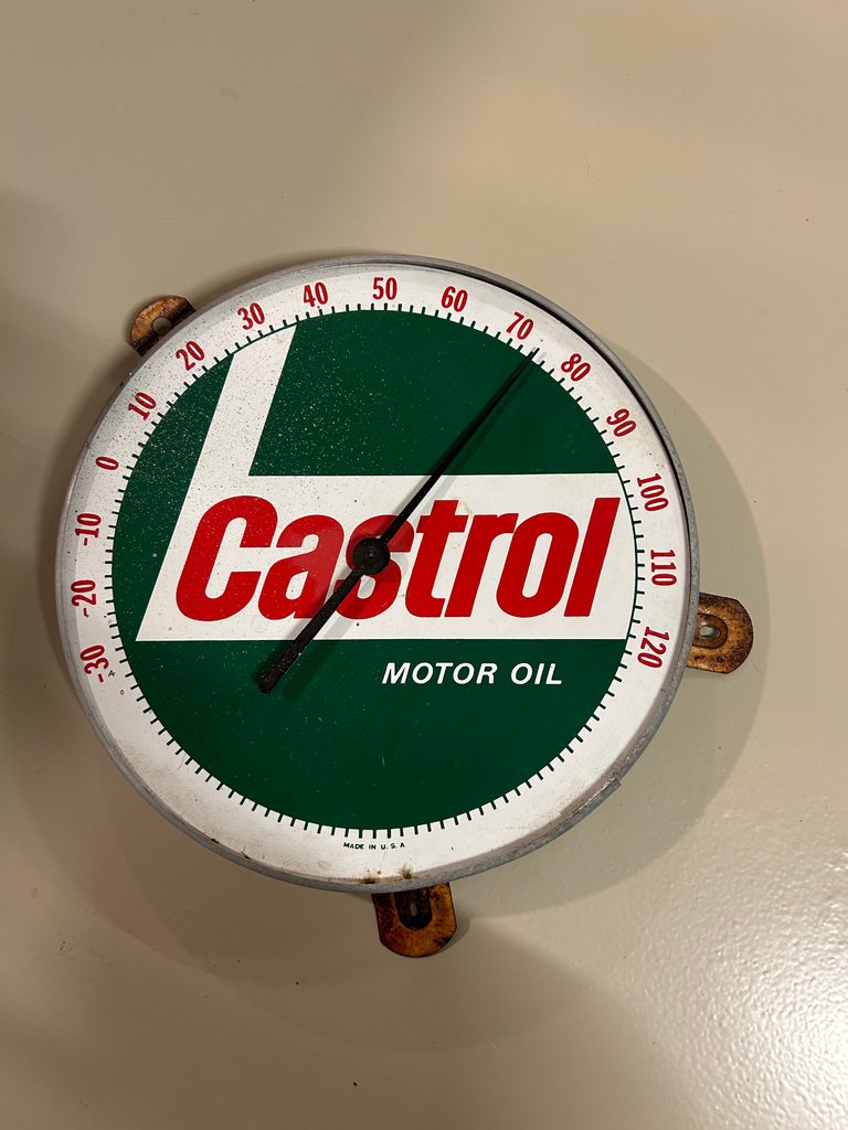 Vintage Castrol Round Wall Thermometer
