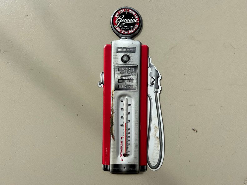 Vintage Hot Rod Fuel Thermometer Miniature Metal Pump Sign