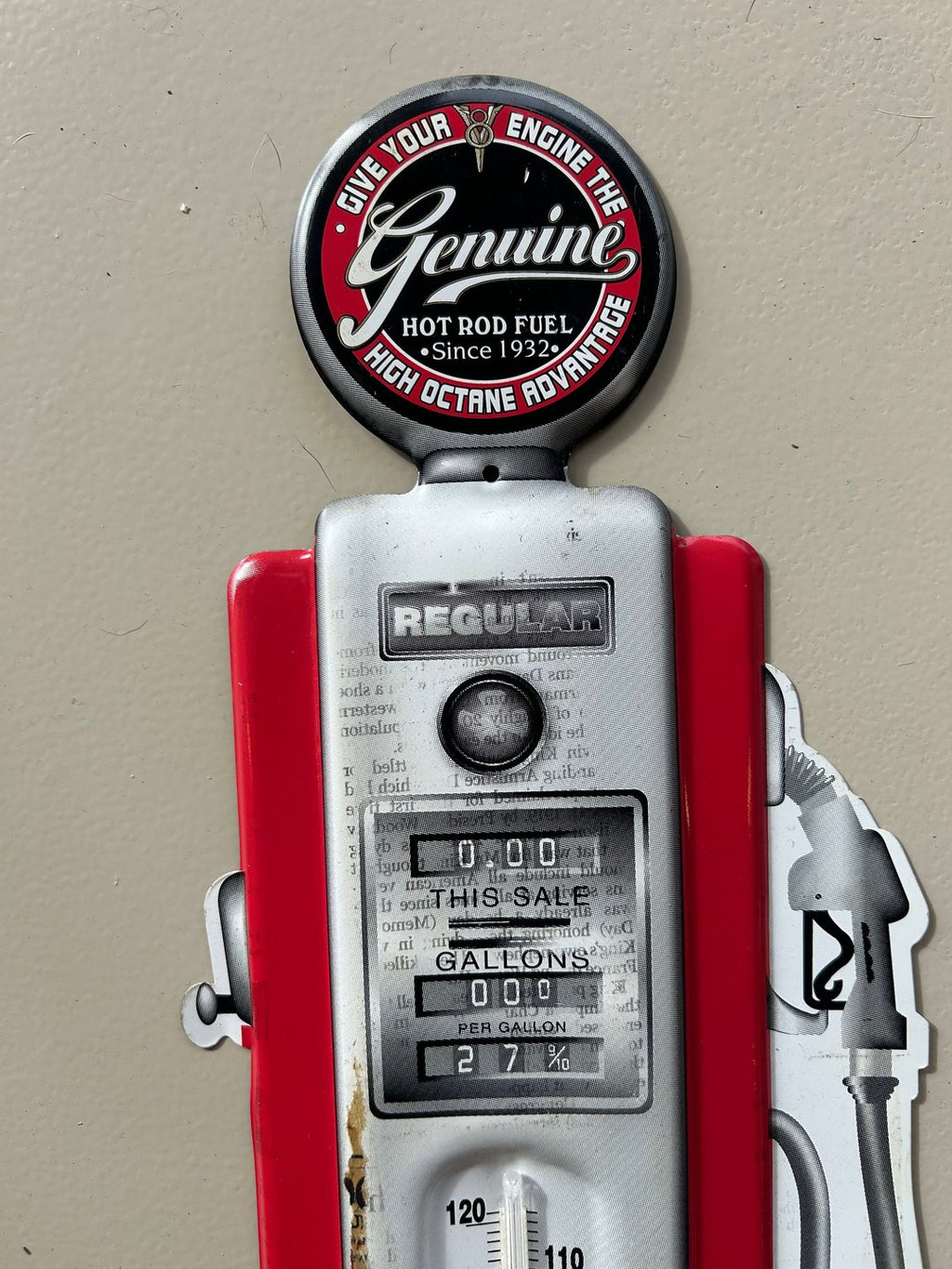 Vintage Hot Rod Fuel Thermometer Miniature Metal Pump Sign