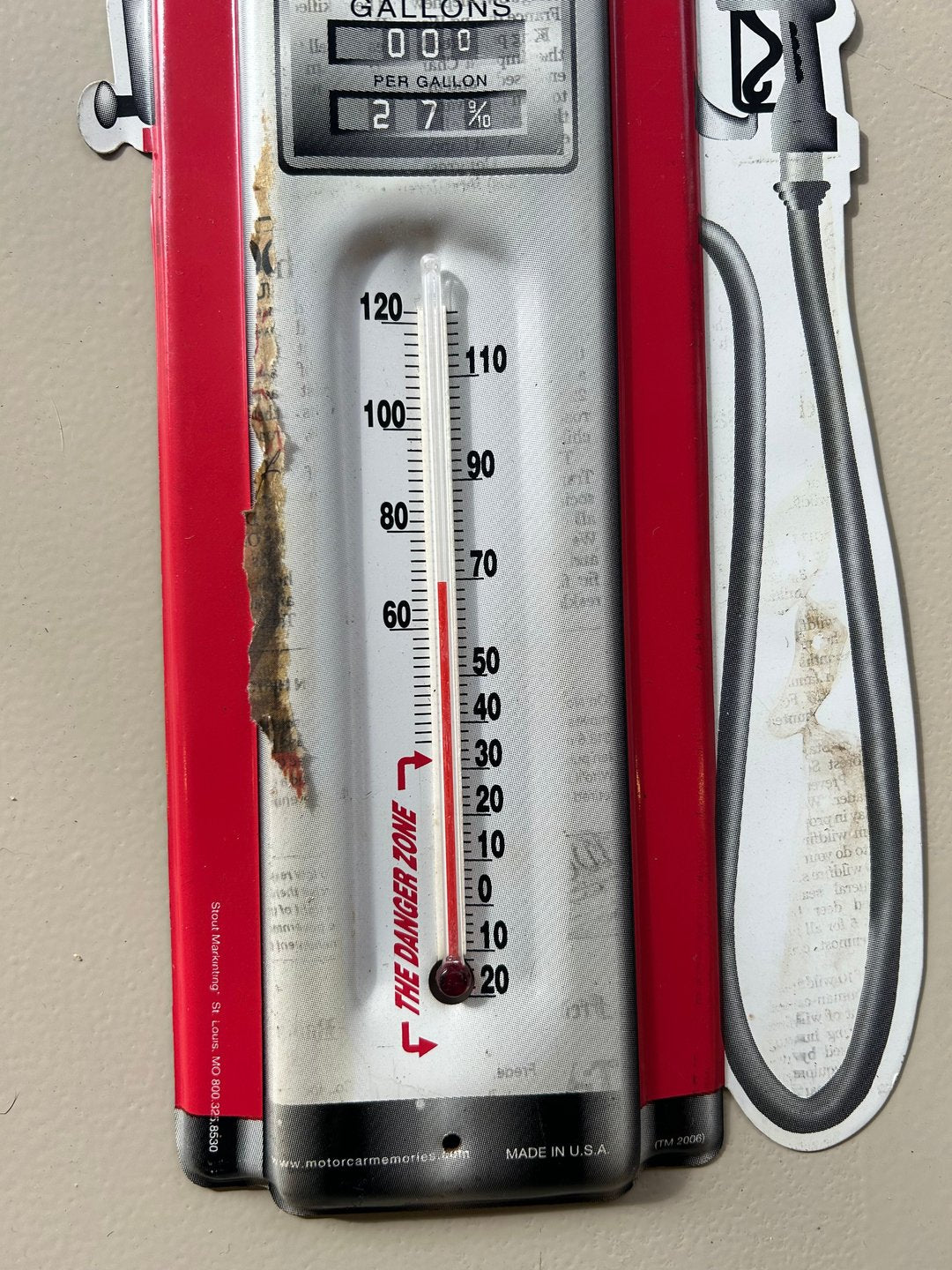 Vintage Hot Rod Fuel Thermometer Miniature Metal Pump Sign