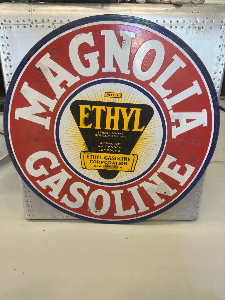 1930's Magnolia Gasoline with Ethyl Double-Sided Porcelain Sign 30"