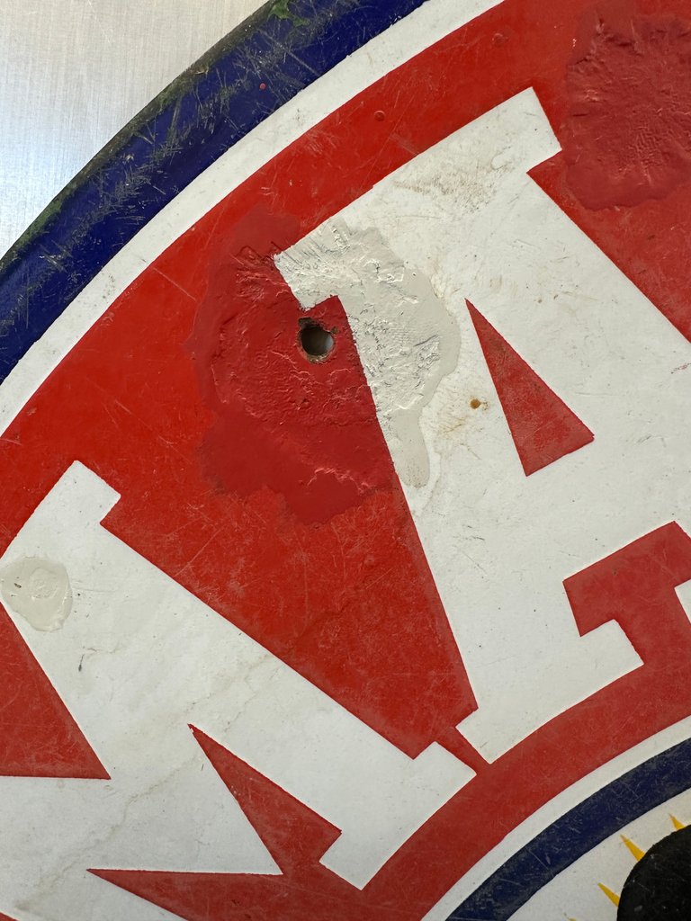 1930's Magnolia Gasoline with Ethyl Double-Sided Porcelain Sign 30"