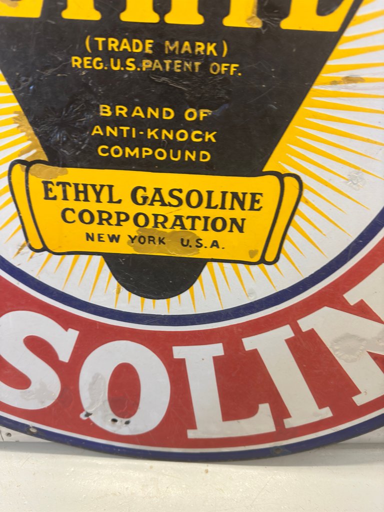 1930's Magnolia Gasoline with Ethyl Double-Sided Porcelain Sign 30"
