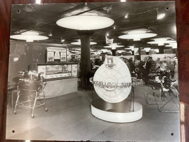 1950s Grancor Speed Shop & McCulloch Superchargers Hot Rod Show Photo – 22" × 18"