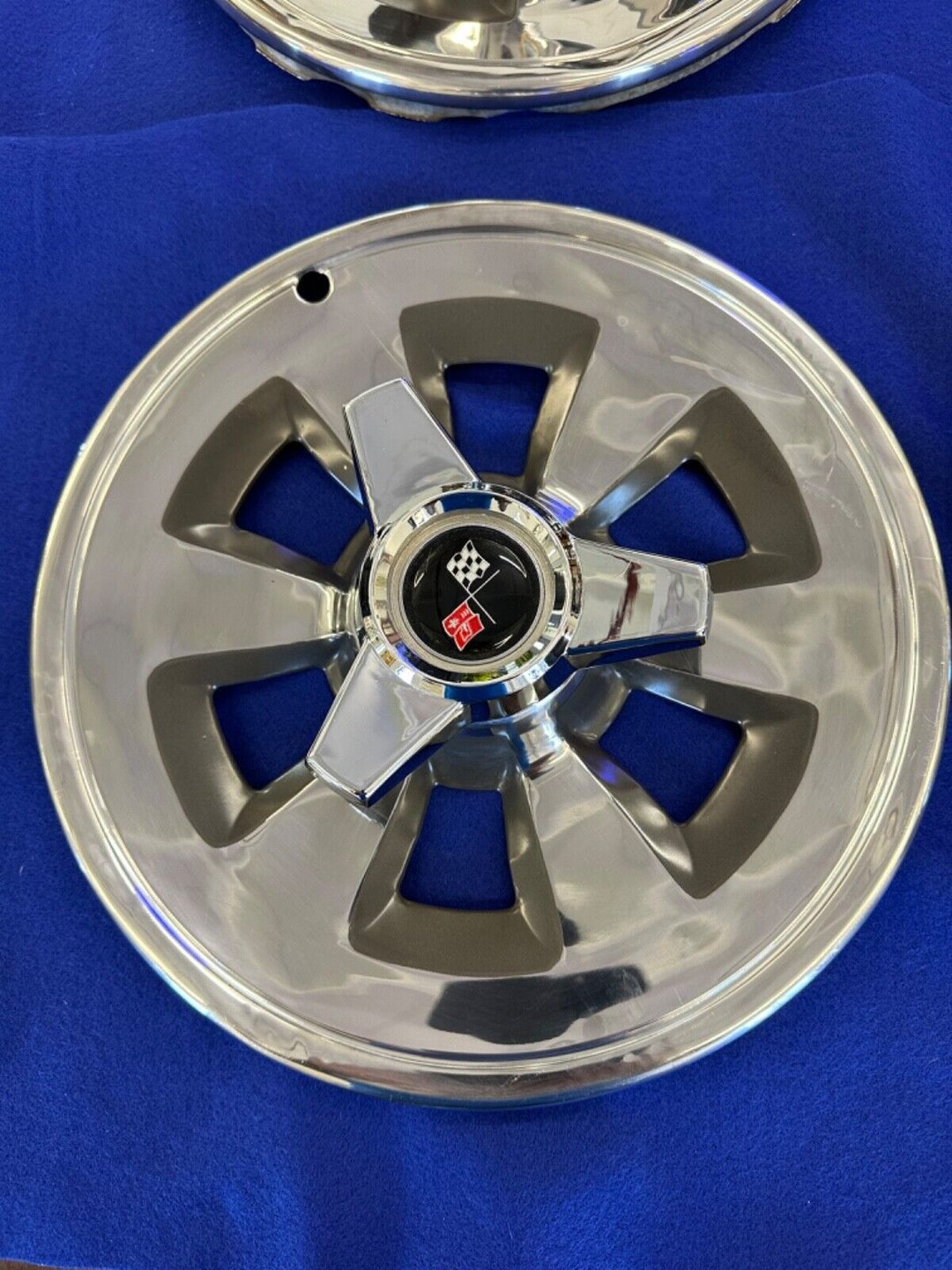 OEM 1965 Corvette Hub Caps & Spinners — Complete Set