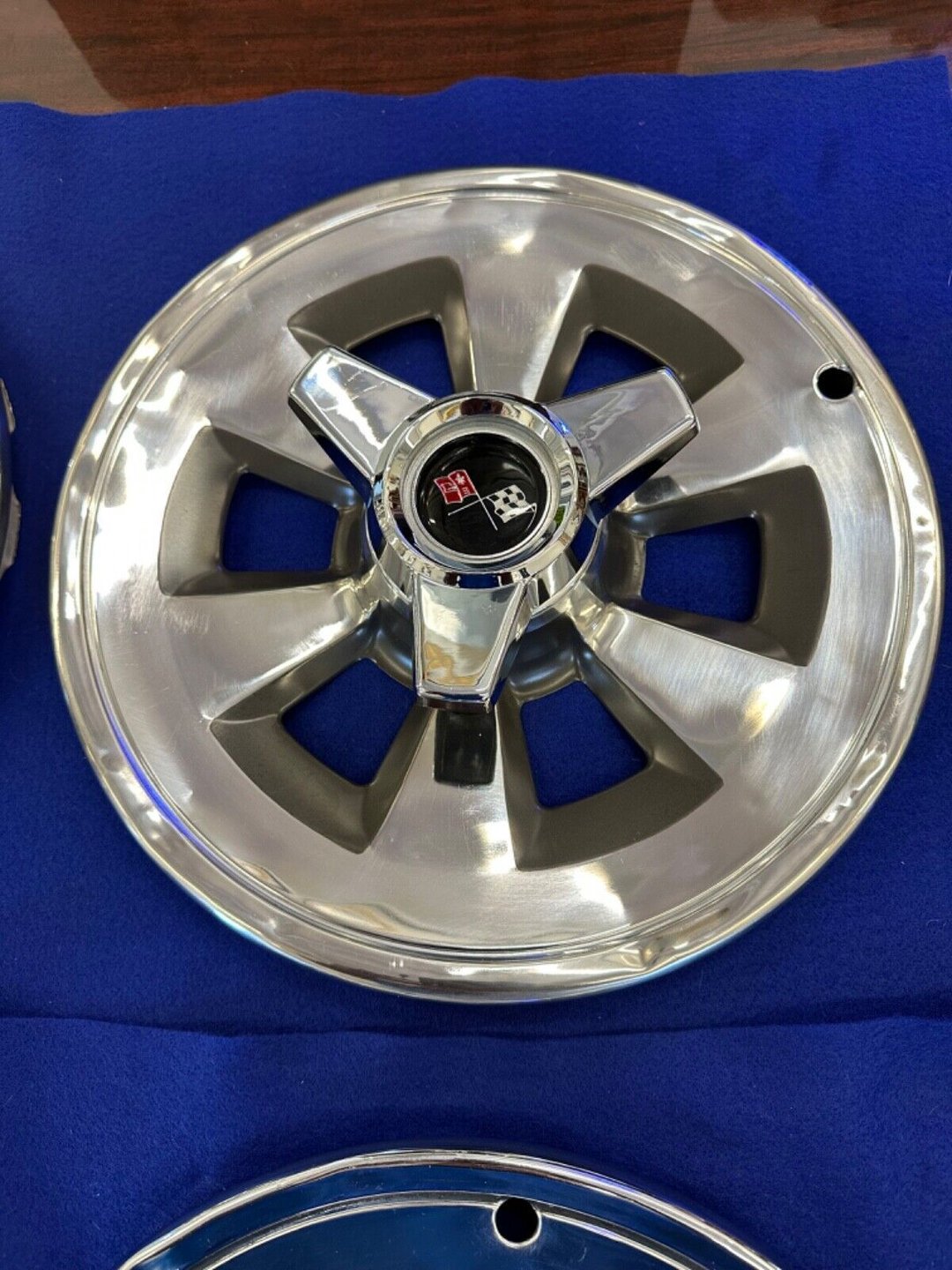 OEM 1965 Corvette Hub Caps & Spinners — Complete Set