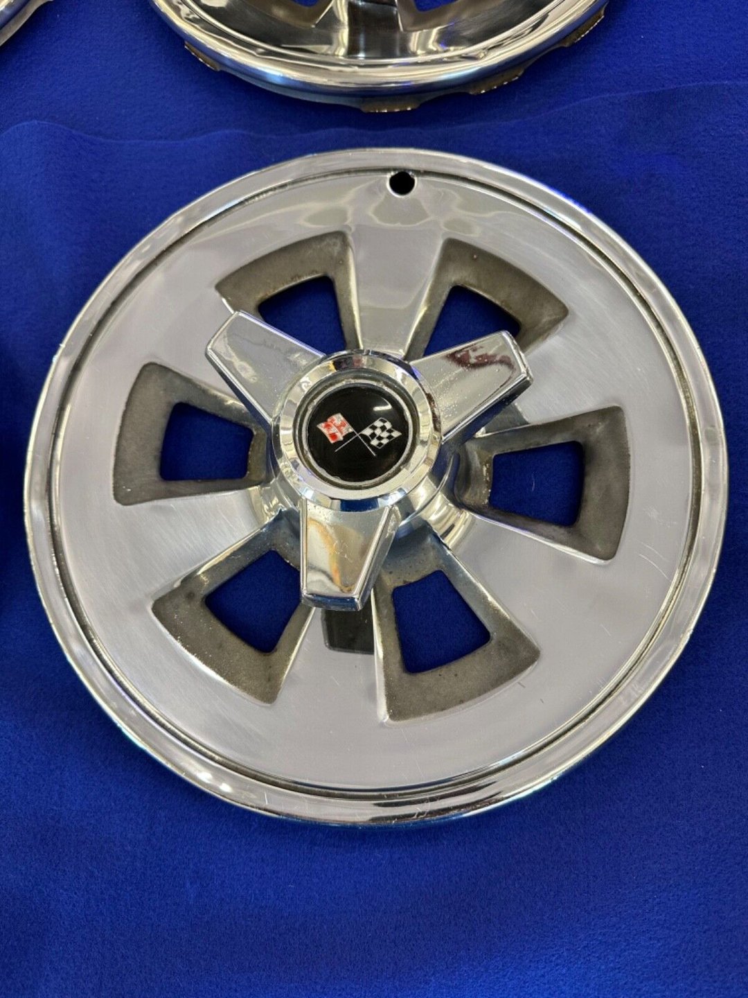 OEM 1965 Corvette Hub Caps & Spinners — Complete Set