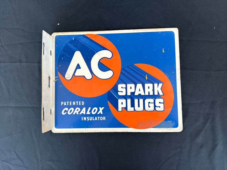 50's  AC Spark Plug Double Sided Metal Flange Sign