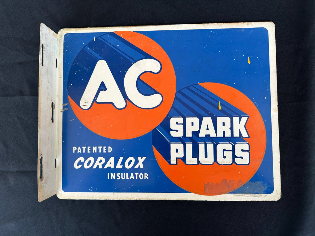 50's  AC Spark Plug Double Sided Metal Flange Sign