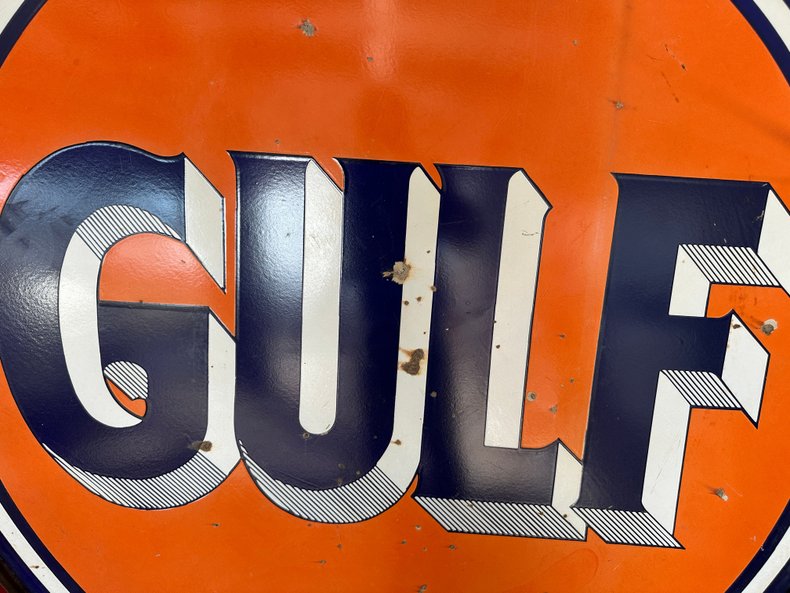 65" Original Gulf Dealer Double Sided Porcelain Sign with Metal Frame