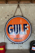 65" Original Gulf Dealer Double Sided Porcelain Sign with Metal Frame