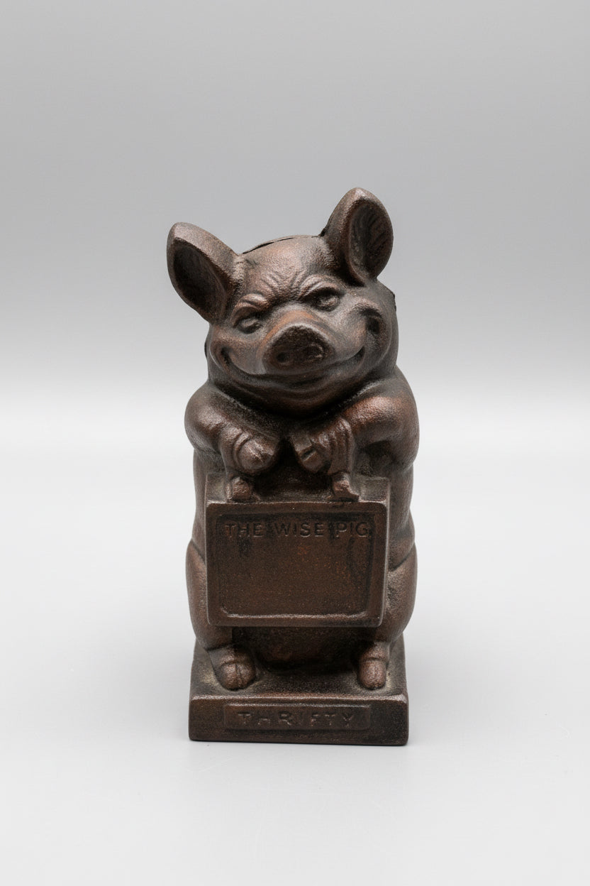 Antique Cast Iron “The Wise Pig” Still Bank – c. 1930s