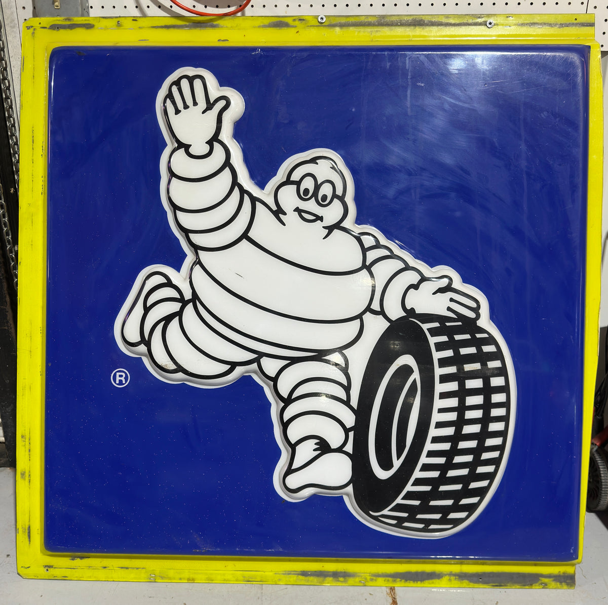 Michelin Man (Bibendum) Large Embossed Plastic Advertising Sign — 47.5" x 47.5"