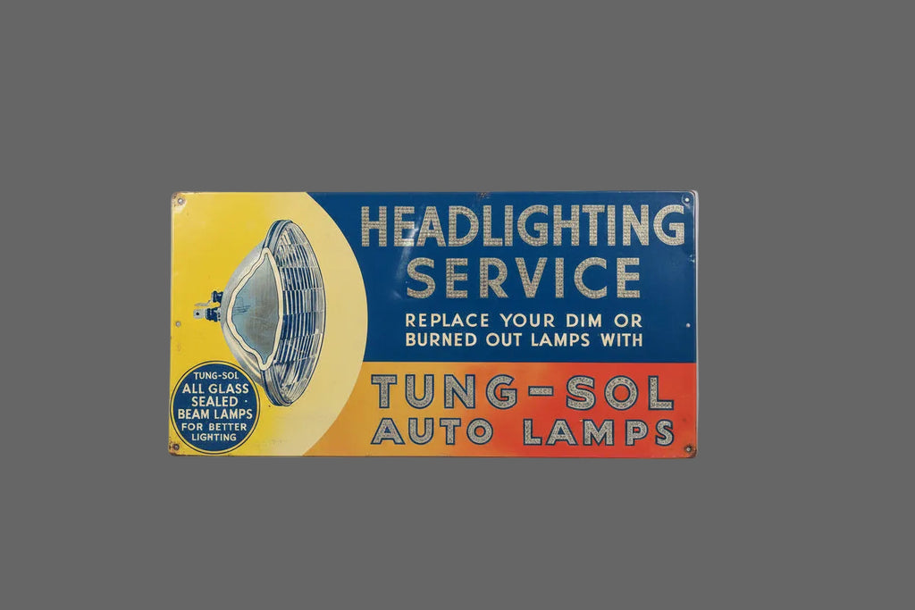 1940s–50s Tung-Sol Sealed Beam Lamp Sign — Original, Not a Reproduction