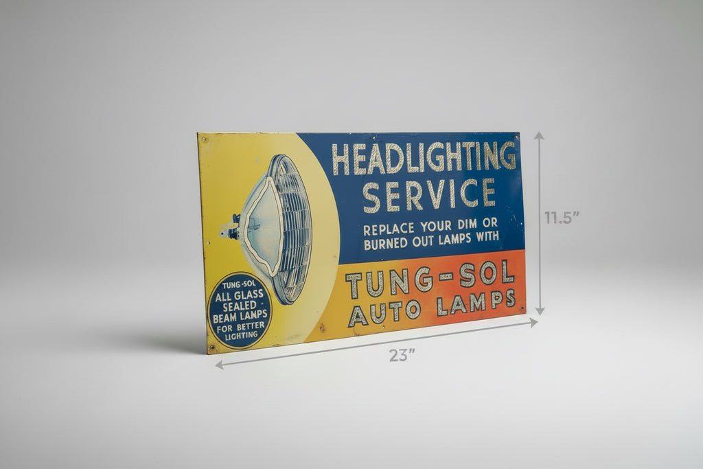 1940s–50s Tung-Sol Sealed Beam Lamp Sign — Original, Not a Reproduction