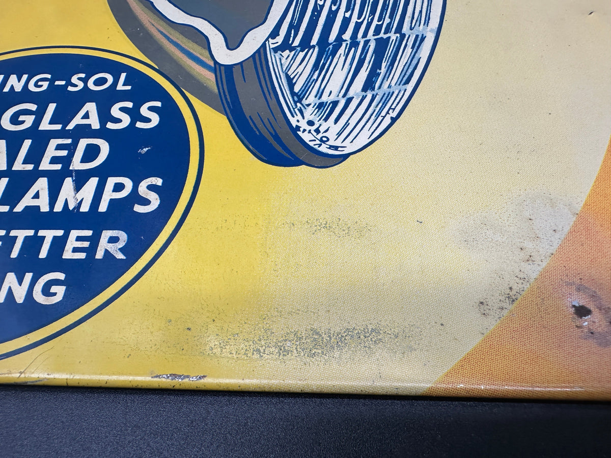 1940s–50s Tung-Sol Sealed Beam Lamp Sign — Original, Not a Reproduction