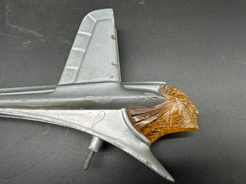 1953 Pontiac Chieftain Hood Ornament – OEM #4152169 with Amber Lucite Chief Head