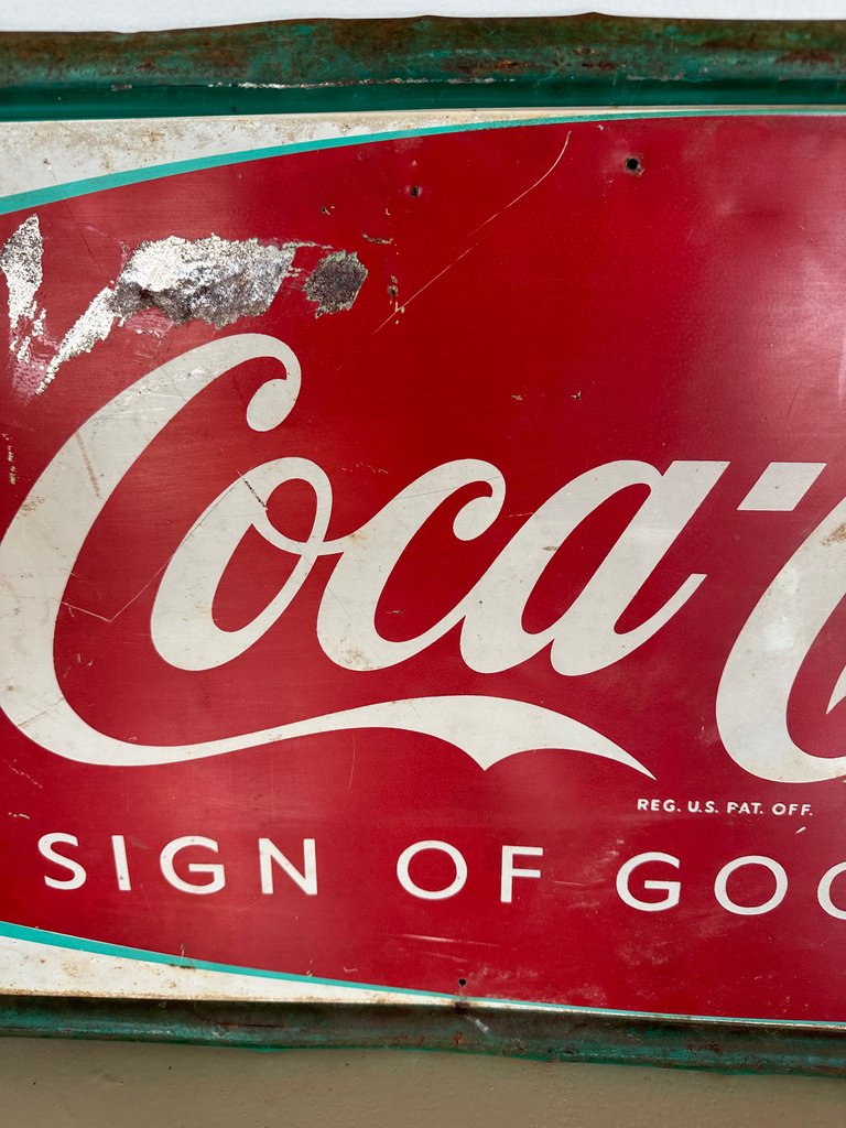 1960s Coca-Cola Fishtail Metal Sign
