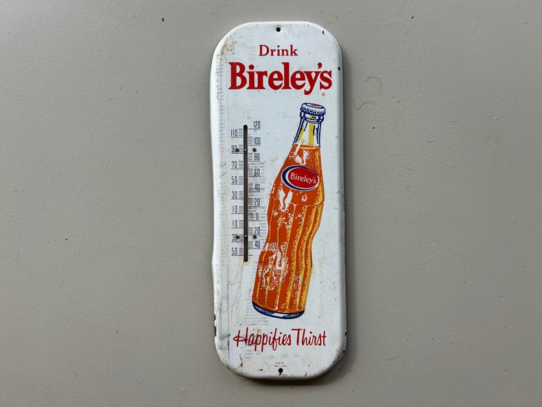 BIRELEY'S TIN Thermometer sign DATED 1959 16" x 6"