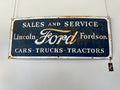 Vintage-style sign for Lincoln Ford Fordson sales and service on a white background