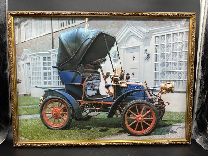 Vintage Framed Relief Print of a 1902 Type G chassis Renault 27.5" x 20"