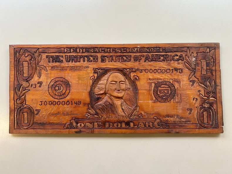 Hand Carved $1 Dollar Bill Plaque