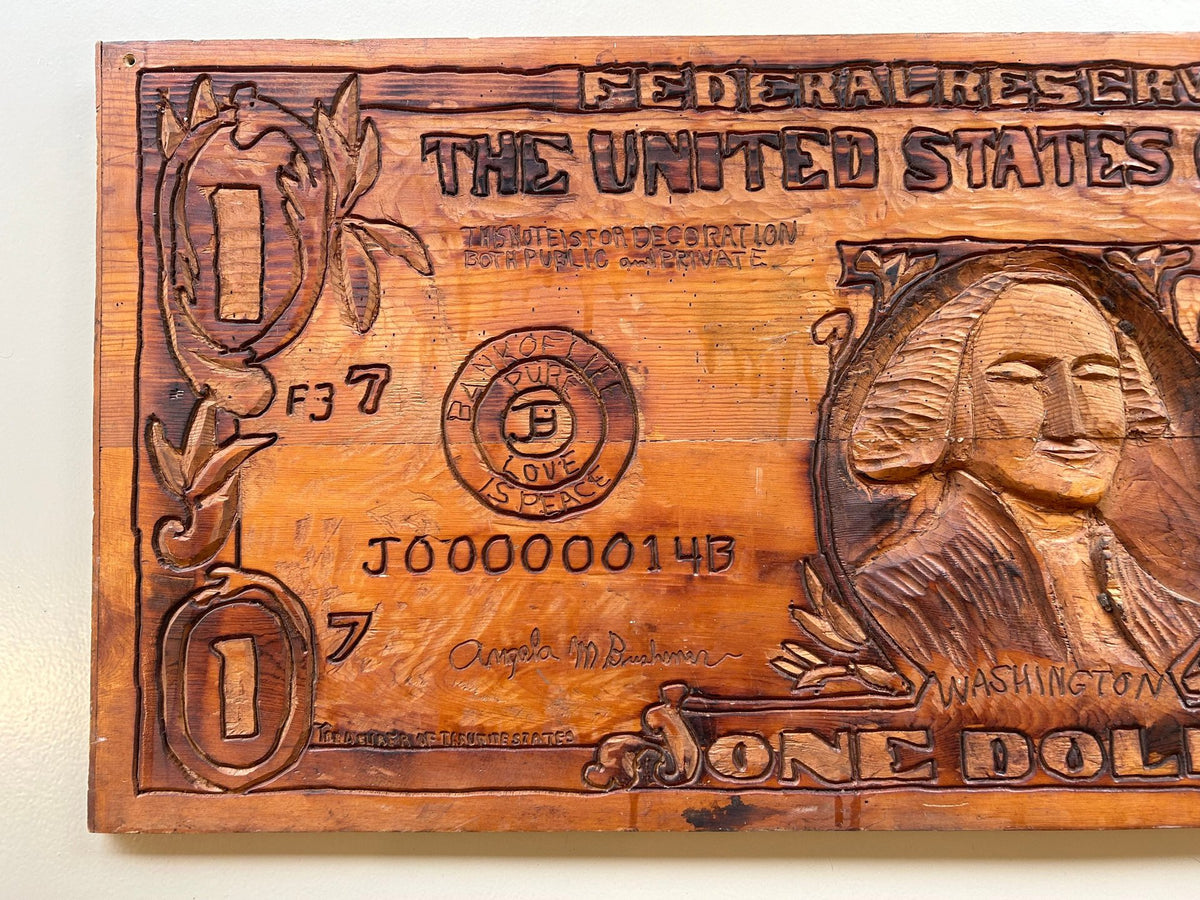 Hand Carved $1 Dollar Bill Plaque