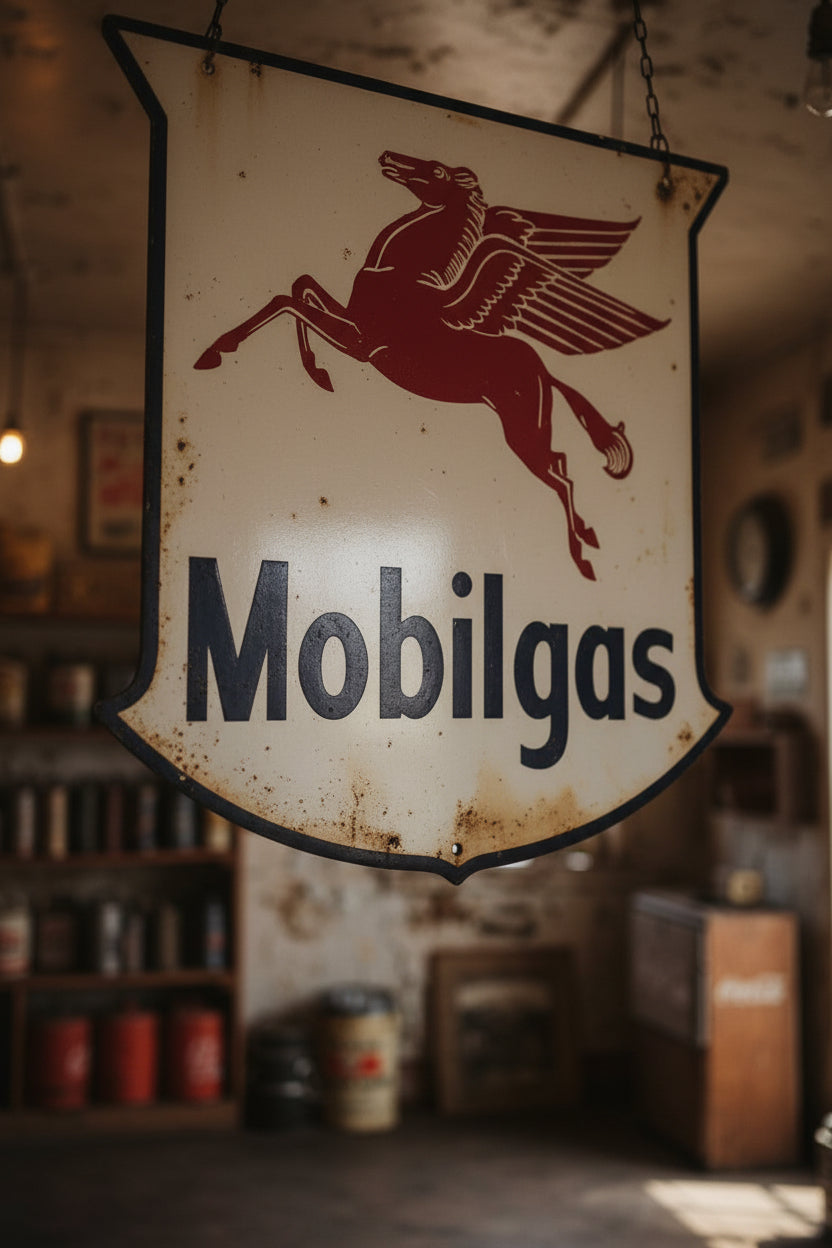 Large 52 " Double Sided  Mobilgas Pegasus Porcelain Sign