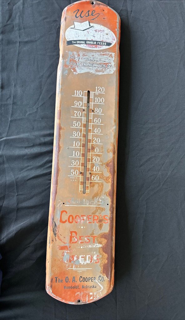 Vintage Cooper's Best Feeds Thermometer Sign