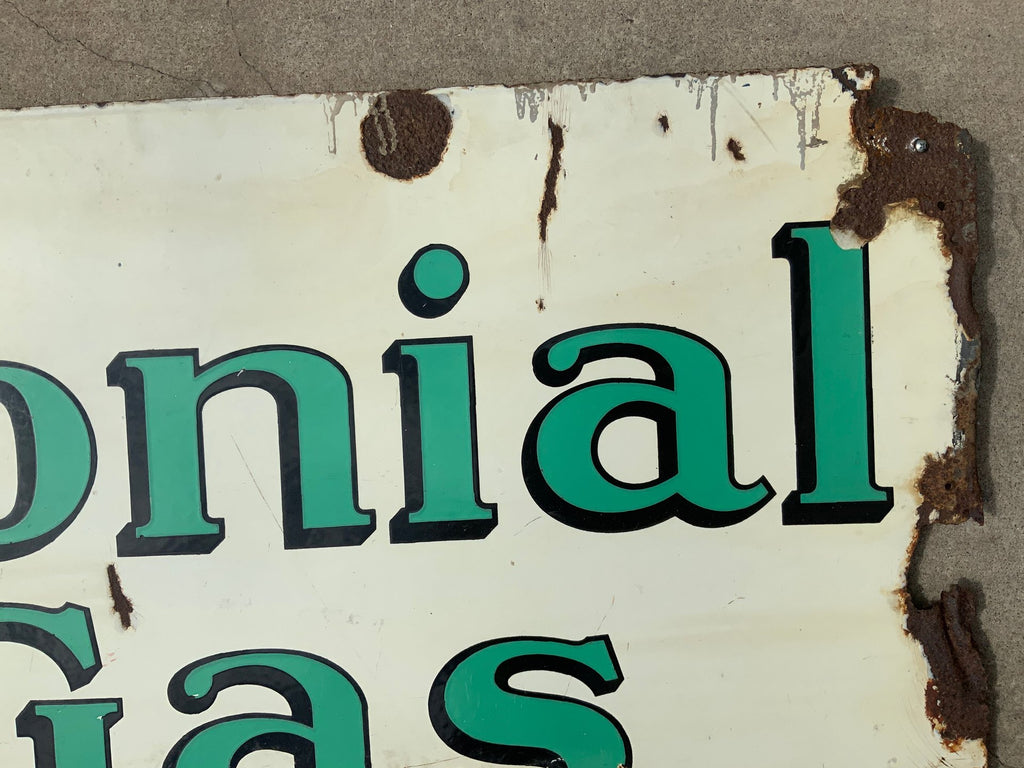 Original Double-Sided Colonial Gas Porcelain Sign
