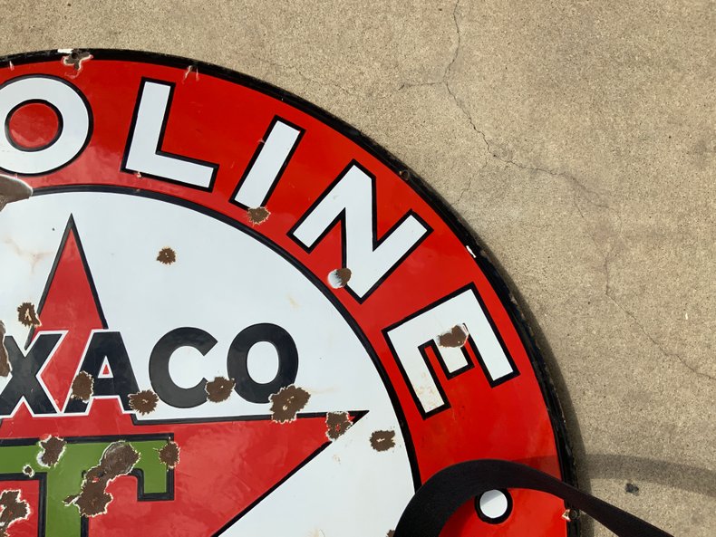 Porcelain Texaco Gasoline Sign Dual Sided