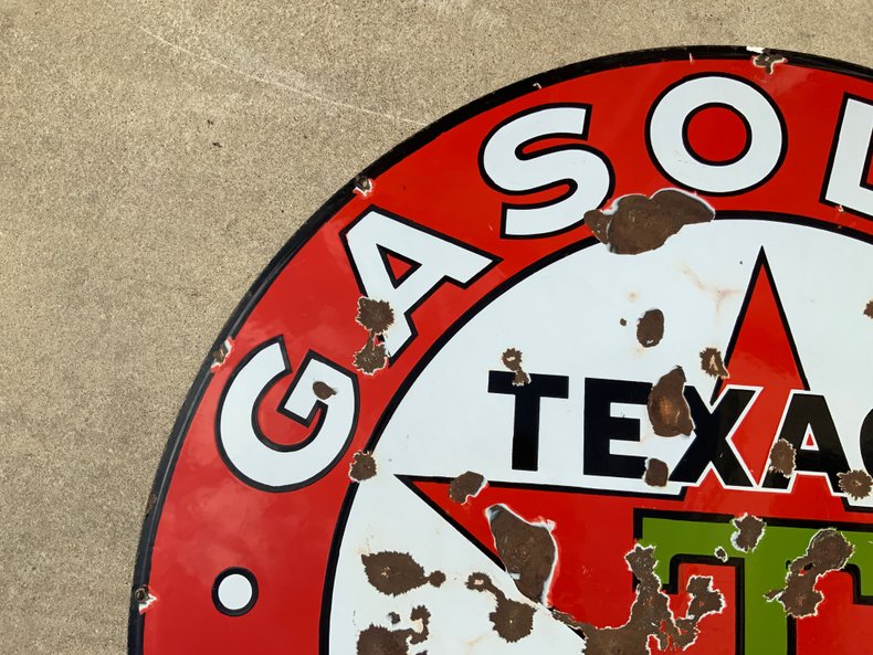 Porcelain Texaco Gasoline Sign Dual Sided
