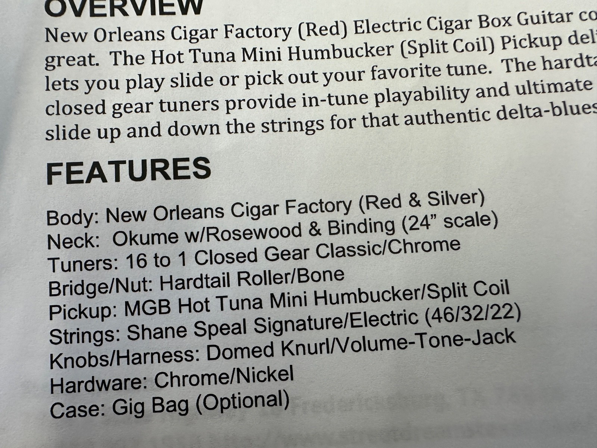 New Orleans Cigar Factory Electric Cigar Box Guitar – Red
