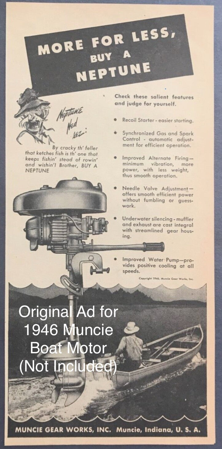 Vintage 1946 Neptune Muncie Outboard Motor with Stand – Model 15B2