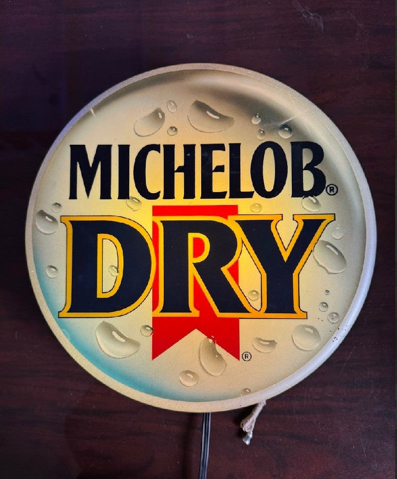 Vintage 1988 Michelob Dry Beer Bottle Cap Light Sign – 14" Round Wall Sign