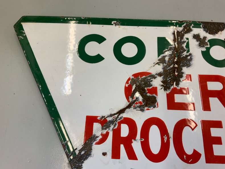 Conoco Germ Processed Paraffin Base Motor Oil Double-Sided Porcelain Sign