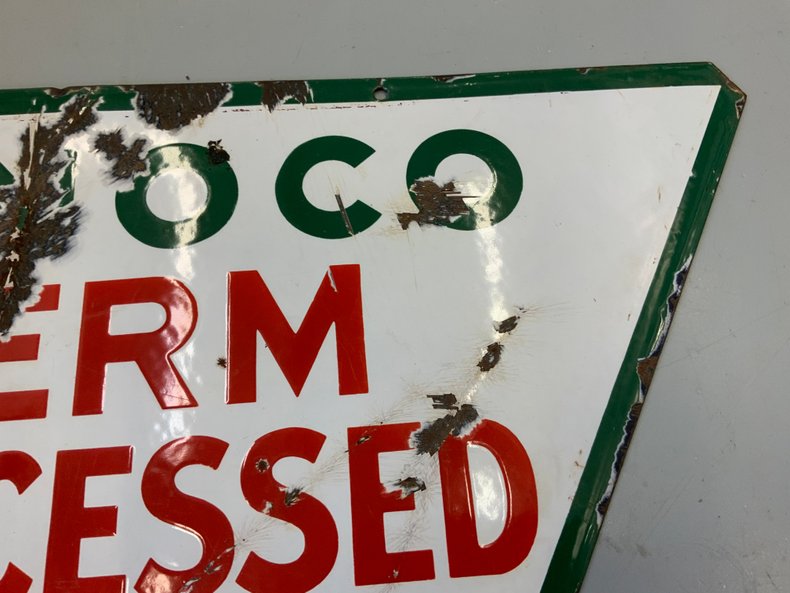 Conoco Germ Processed Paraffin Base Motor Oil Double-Sided Porcelain Sign
