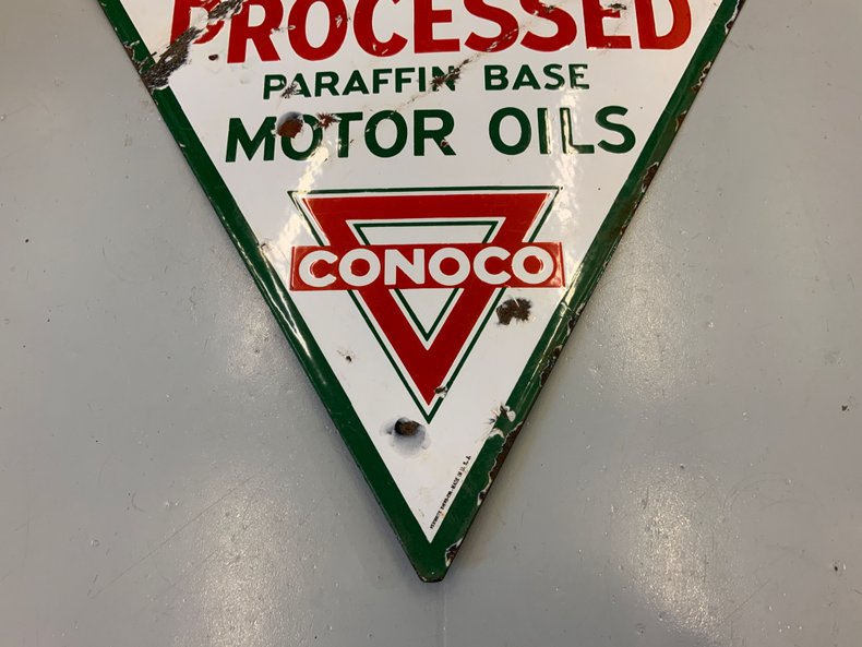 Conoco Germ Processed Paraffin Base Motor Oil Double-Sided Porcelain Sign