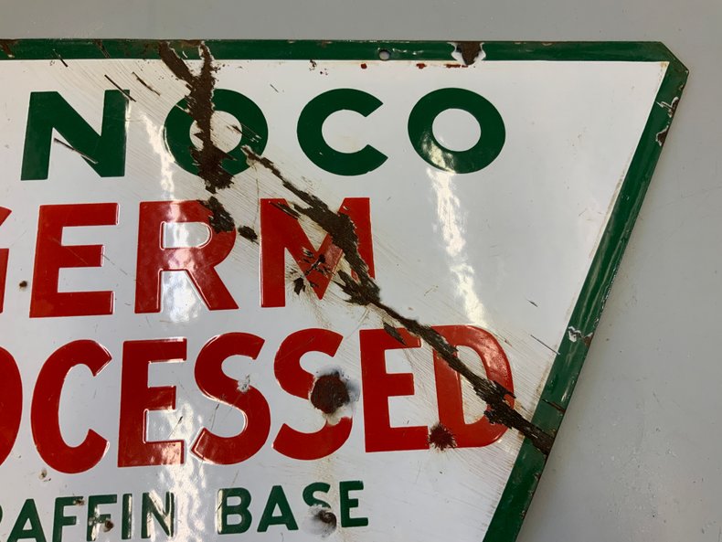 Conoco Germ Processed Paraffin Base Motor Oil Double-Sided Porcelain Sign
