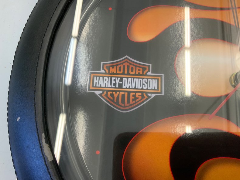 Harley-Davidson Black Flames & Orange Wall Clock with Leather-Style Trim #2