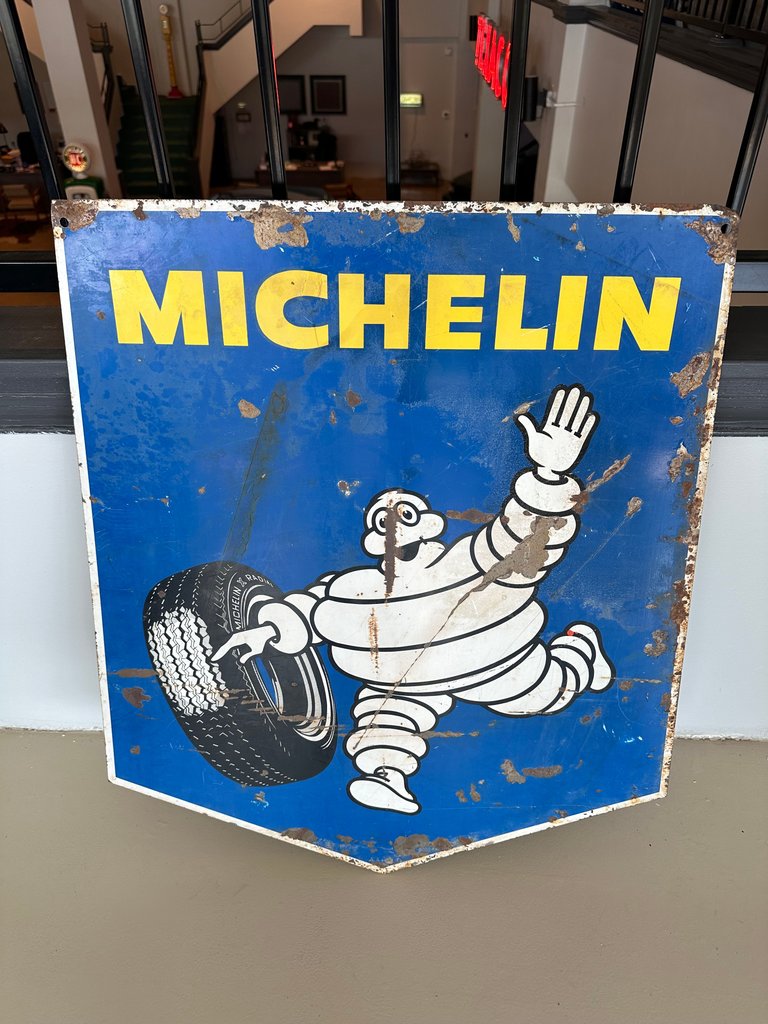 1950s Vintage Michelin Tire Service Station Double Sided Porcelain Sign