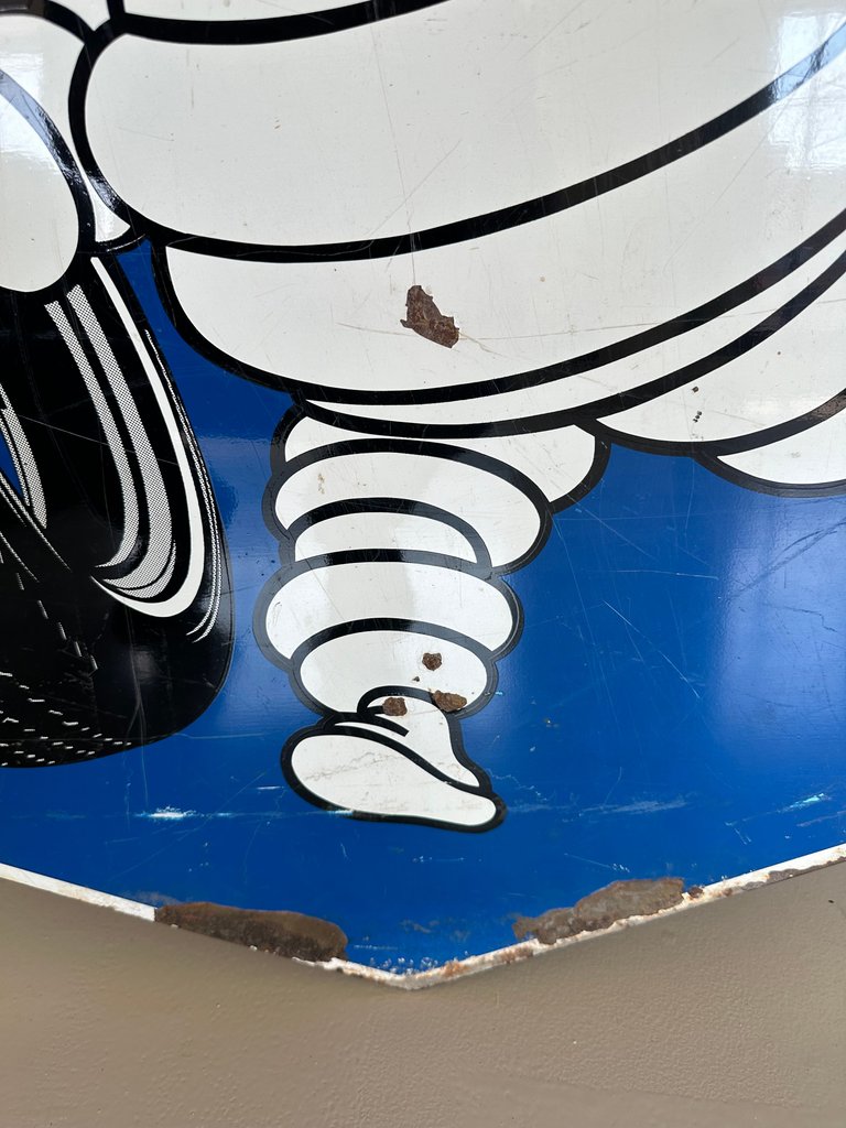 1950s Vintage Michelin Tire Service Station Double Sided Porcelain Sign