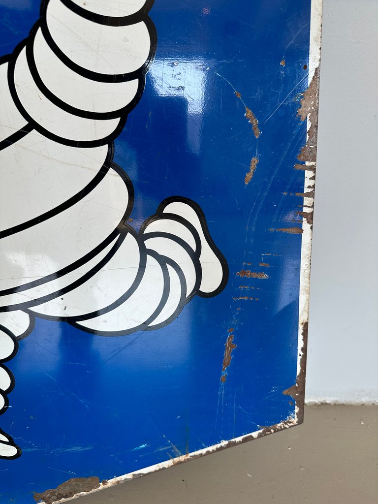 1950s Vintage Michelin Tire Service Station Double Sided Porcelain Sign