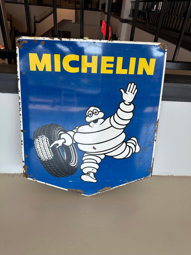1950s Vintage Michelin Tire Service Station Double Sided Porcelain Sign
