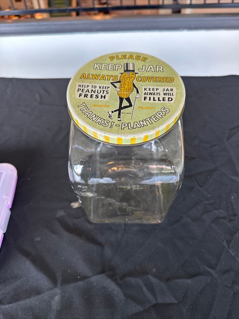1940s Vintage Planters Peanuts Streamline Glass Jar