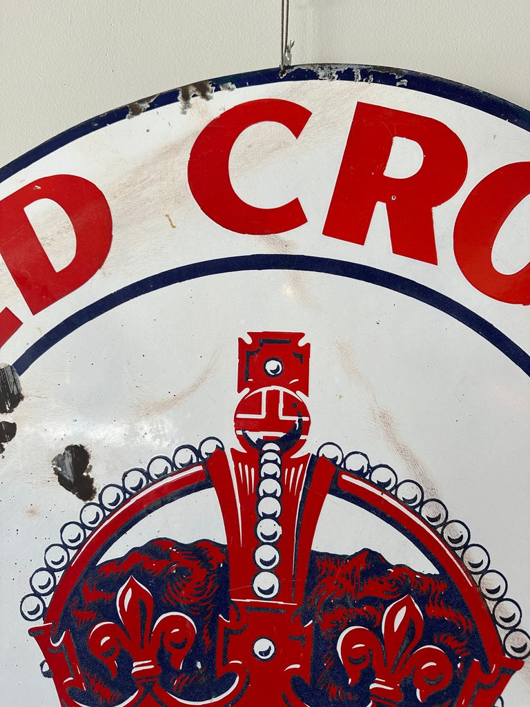 Vintage Red Crown Gasoline Porcelain Enamel Sign - 42" Round