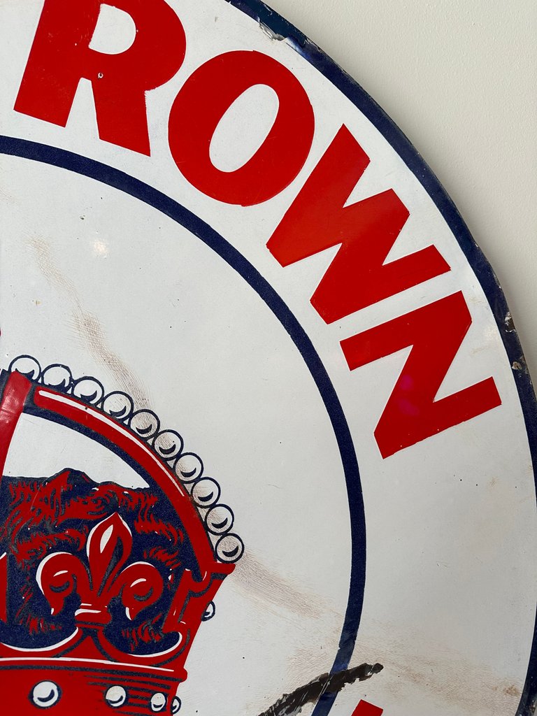 Vintage Red Crown Gasoline Porcelain Enamel Sign - 42" Round