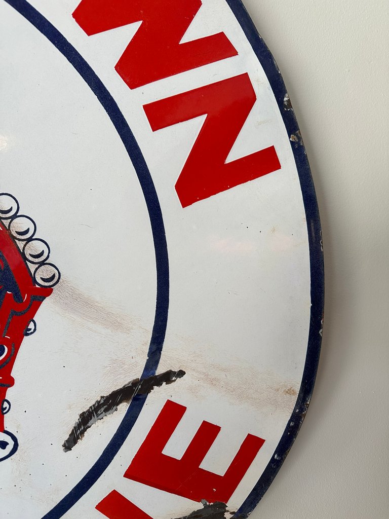 Vintage Red Crown Gasoline Porcelain Enamel Sign - 42" Round